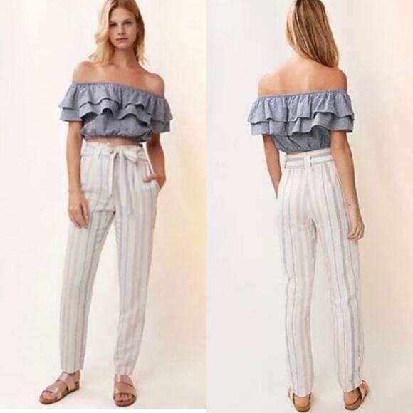 Express High Rise Ankle Stripe Linen Blend Pant Size 00 - Picture 1 of 6